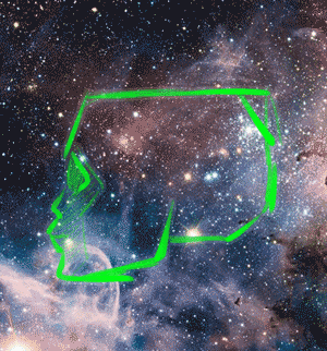 Student work by Katie, animated GIF of a rotating 360-degree planar skull drawn from imagination, demonstrating understanding of basic building blocks and planar forms